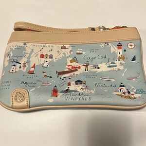 Spartina Beige and Blue Map Print Women's Clutch